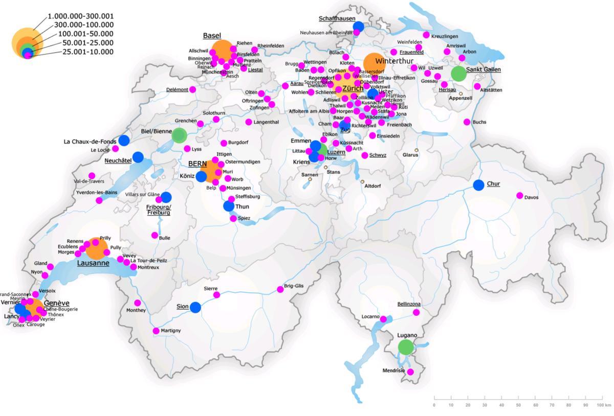 šveits kaart suuremate linnade